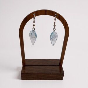 Small Blown Glass Wing Feather or Leaf Earrings
